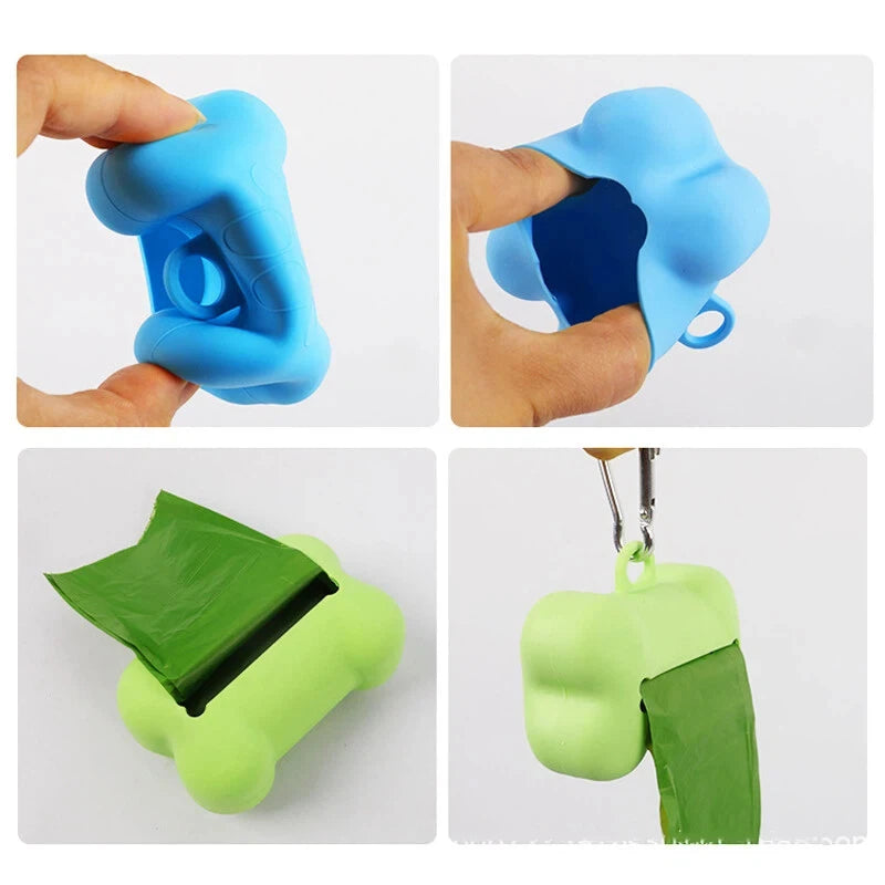 Bone Shaped Silicone Pet Garbage Bag Dispenser Portable Dog Poop Bag Holder Outdoor Animal Waste Collection Pouch Pet Supplies