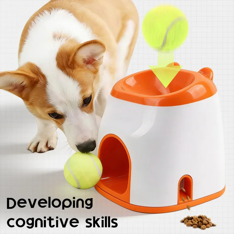 2-in-1 Dog Ball Launcher, Pet Tennis Snack Reward Press-Type Ball Throwing Toy
