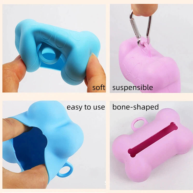 Bone Shaped Silicone Pet Garbage Bag Dispenser Portable Dog Poop Bag Holder Outdoor Animal Waste Collection Pouch Pet Supplies