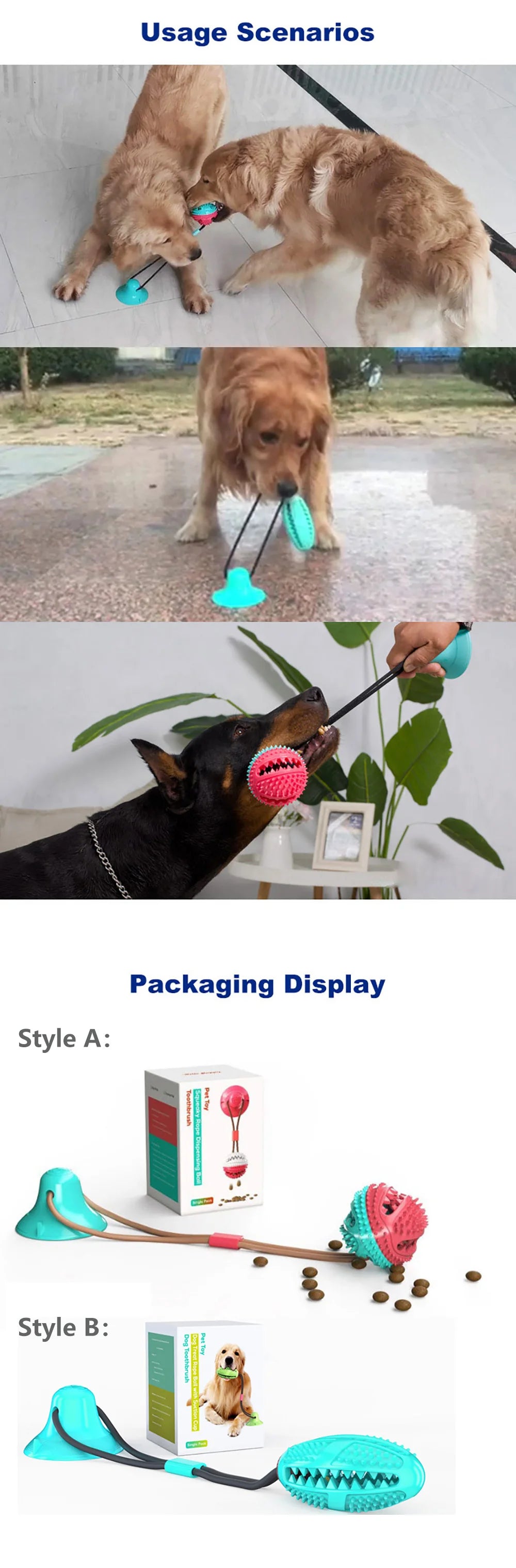 Dogs Food Toys Silicon Suction Cup Tug Interactive Dog Ball Toy For Pet Chew Bite Tooth Cleaning Toothbrush Feeding Pet Supplies