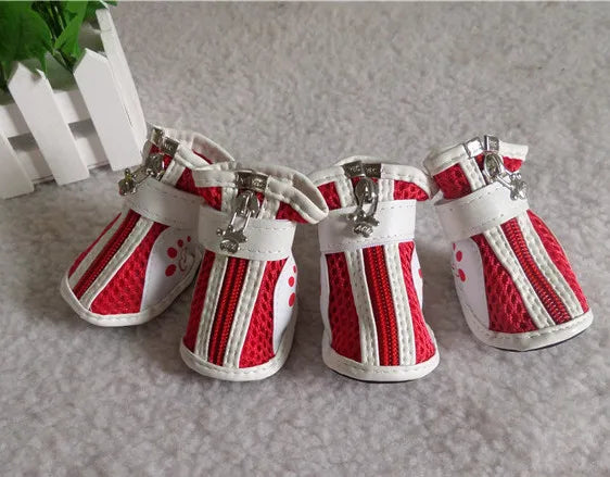 4pcs/set Pet Dog Shoes Breathable Pet Shoes Mesh Casual Shoes Anti-slip Boots for Puppy Small Dog Pet shoes socks footware