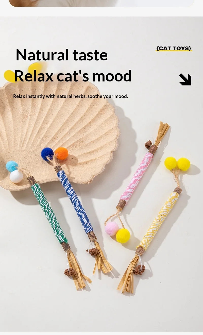 Pet Cat Toys: Self-Amusing, Boredom-Relieving, Valerian Catnip Ball Chew Stick, Jute Ball Pet Toy Supplies