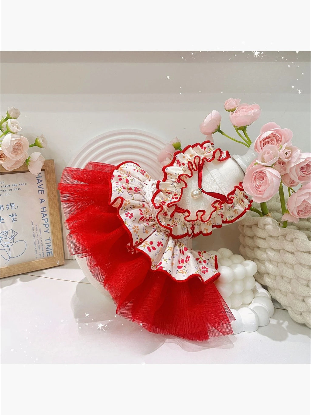 Pet Spring Lace Dress Pet Yorkshire Teddy Cat Puff Skirt Puppy Dog Dresses for Small Dogs Puppy Clothes