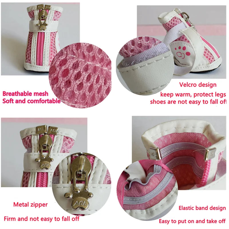 4pcs/set Pet Dog Shoes Breathable Pet Shoes Mesh Casual Shoes Anti-slip Boots for Puppy Small Dog Pet shoes socks footware