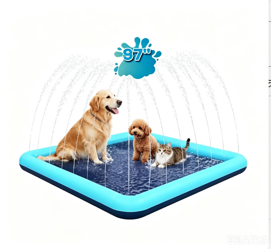 60-97'' Winter and Summer Outdoor and Indoor Dog Shower Playpool Inflatable Sprinkler Pad Pet Fountain Foldable Pad Dog Shower