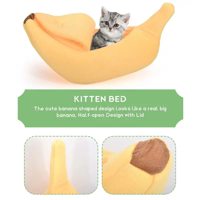 A36T-Cute Banana Cat Bed, Pet Bed Soft Cat Embrace Bed, Lovely Pet Bed For Cats, Rabbits & Small Dogs