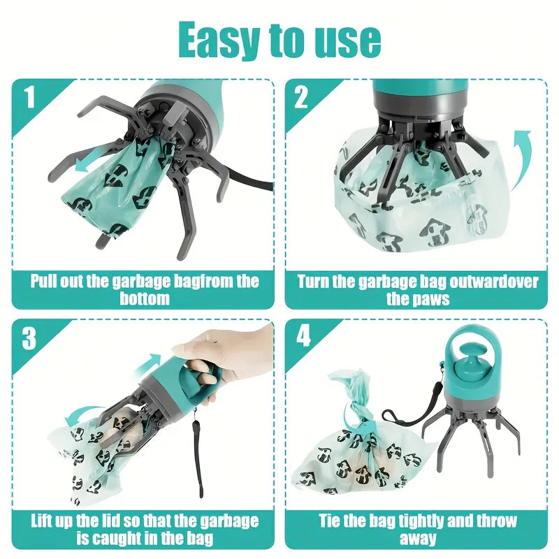 Portable Dog Pooper Scooper, Pet Waste Pick-up, Outdoor Cleaner, Built-in Garbage Bag, Handheld Pet Poop Grabber,No Touch Design