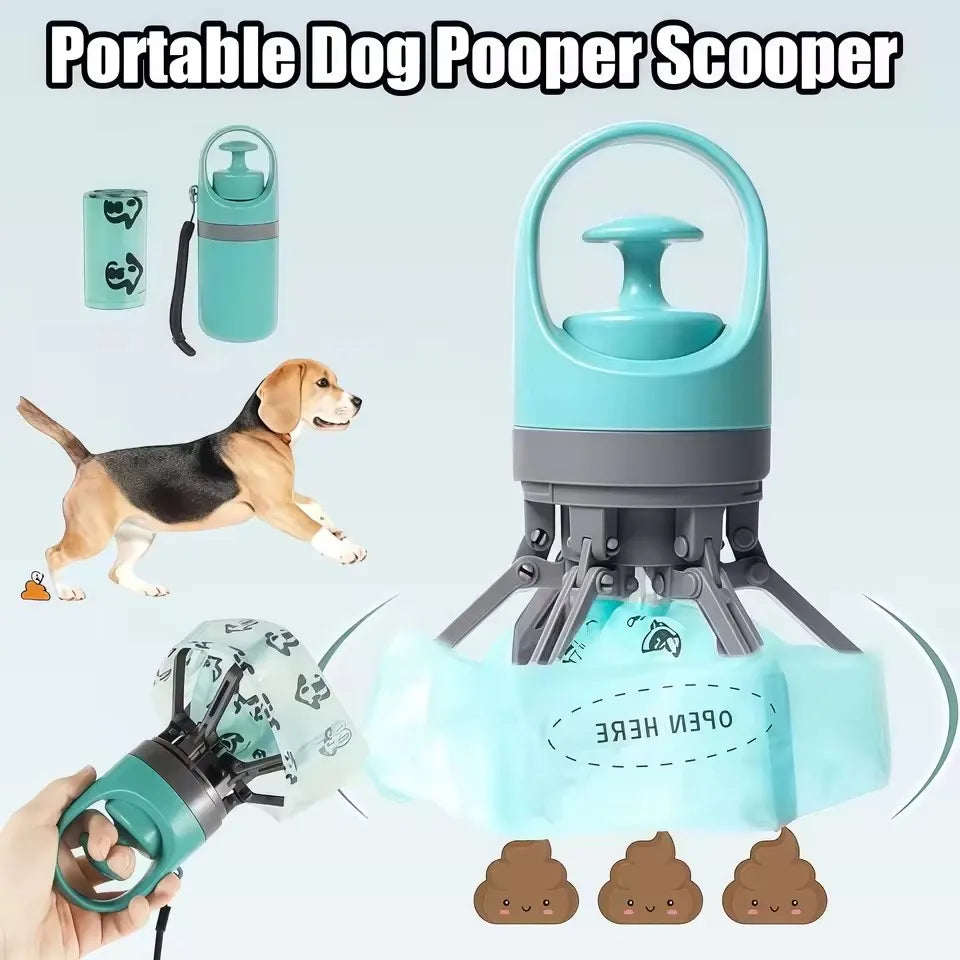 Portable Dog Pooper Scooper, Pet Waste Pick-up, Outdoor Cleaner, Built-in Garbage Bag, Handheld Pet Poop Grabber,No Touch Design