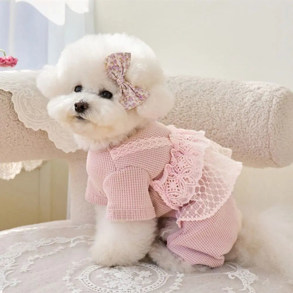Pet Supplies Lace Camisole Pet Spring Summer Jumpsuit Waffle Lace Soft Dog Pajamas Breathable Pet Four Legged Coat Puppy