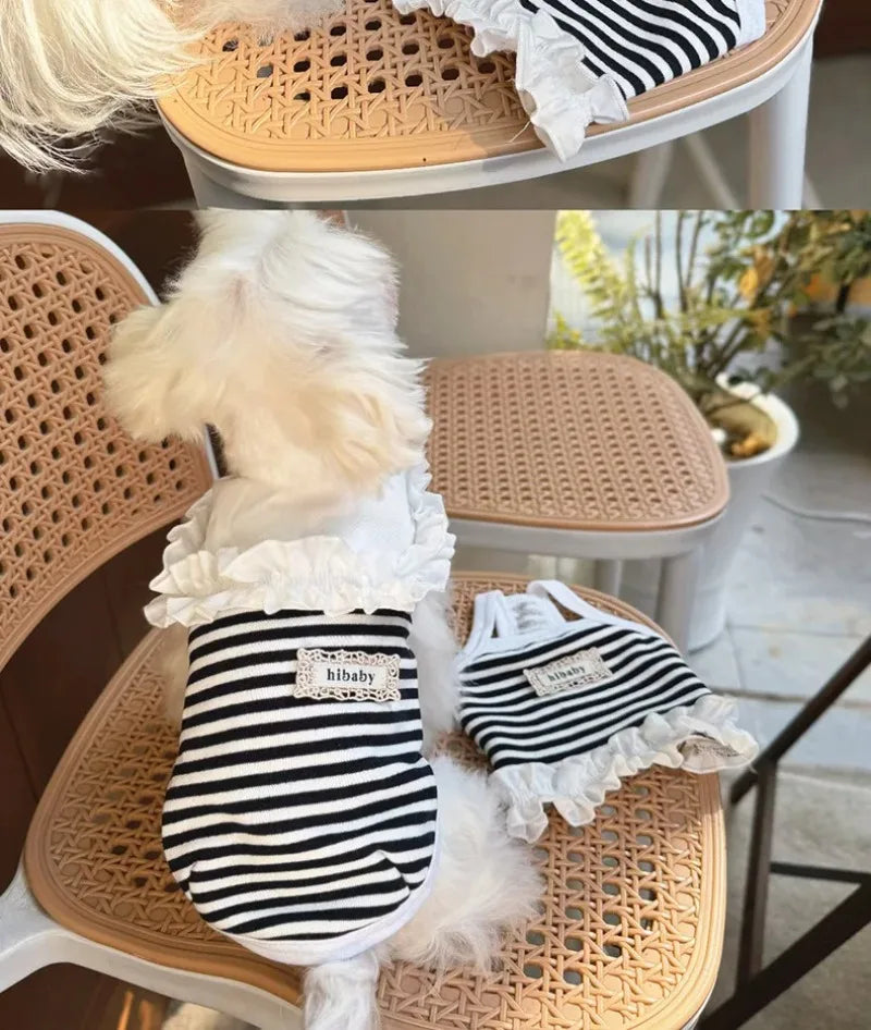 Pet Summer Clothes Pet Couple Striped Shirt Pet Tank Top Dog Cat Universal Knitted Teddy Shirt Puppy Clothing Dog Cooling Vest