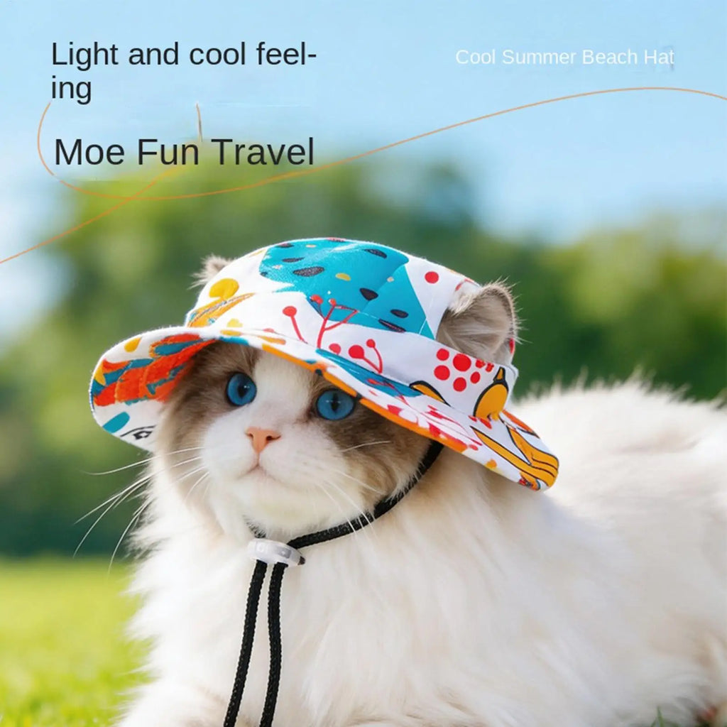 Pet Sun Hat for Cats Breathable Round Brim Ear Holes Sunlight Blocking Caps Dog Summer Outdoor Photography Holiday Beach