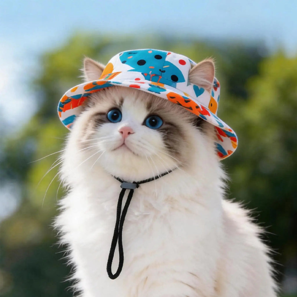 Pet Sun Hat for Cats Breathable Round Brim Ear Holes Sunlight Blocking Caps Dog Summer Outdoor Photography Holiday Beach