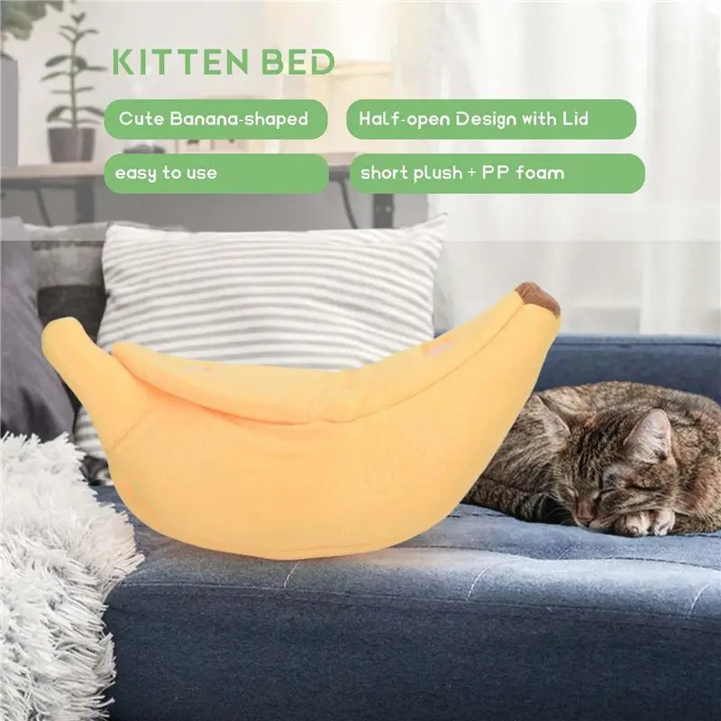 A36T-Cute Banana Cat Bed, Pet Bed Soft Cat Embrace Bed, Lovely Pet Bed For Cats, Rabbits & Small Dogs