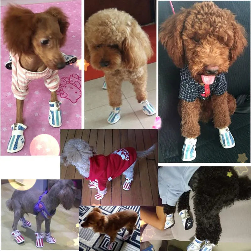 4pcs/set Pet Dog Shoes Breathable Pet Shoes Mesh Casual Shoes Anti-slip Boots for Puppy Small Dog Pet shoes socks footware