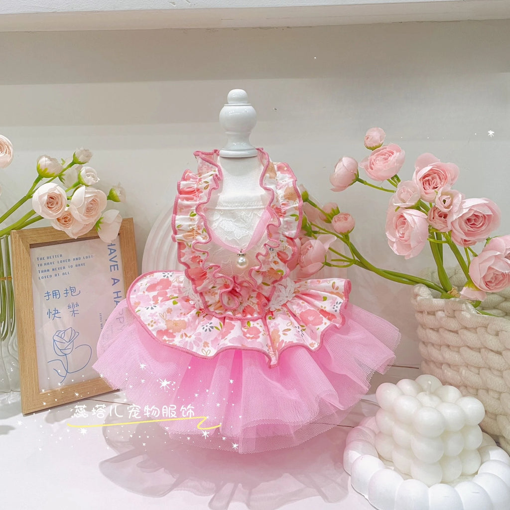 Pet Spring Lace Dress Pet Yorkshire Teddy Cat Puff Skirt Puppy Dog Dresses for Small Dogs Puppy Clothes