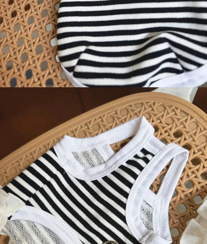 Pet Summer Clothes Pet Couple Striped Shirt Pet Tank Top Dog Cat Universal Knitted Teddy Shirt Puppy Clothing Dog Cooling Vest