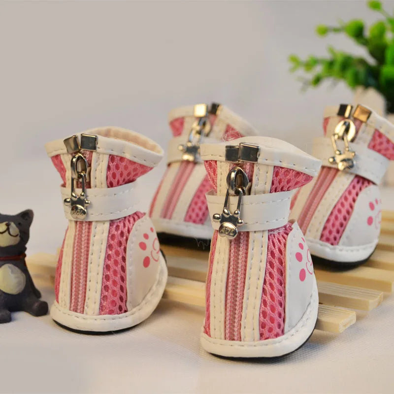 4pcs/set Pet Dog Shoes Breathable Pet Shoes Mesh Casual Shoes Anti-slip Boots for Puppy Small Dog Pet shoes socks footware