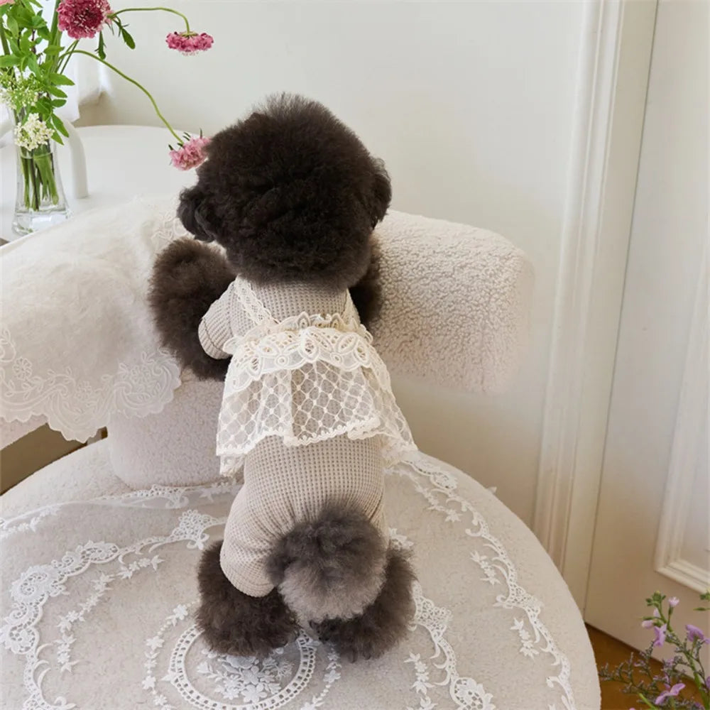 Pet Supplies Lace Camisole Pet Spring Summer Jumpsuit Waffle Lace Soft Dog Pajamas Breathable Pet Four Legged Coat Puppy