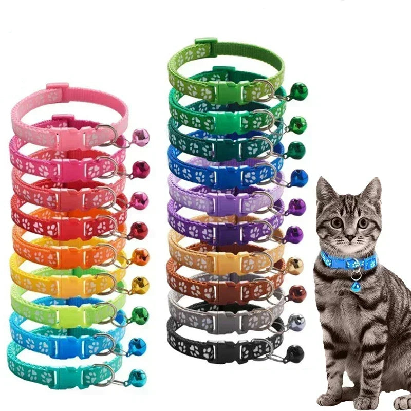 Cat Dog Universal Collar Adjustable footprint Pet Collar with Bell and PP Material Separator Reflecting Safety Bucket Solid Safe