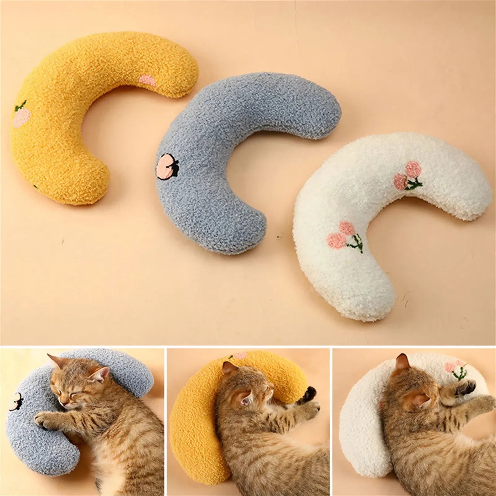 Small Pillow for Pet Cats Dogs Sleeping Mat Neck Guard U-shaped Pillow Soft and Thick Bite Resistant Winter Warm Comfort Pillow