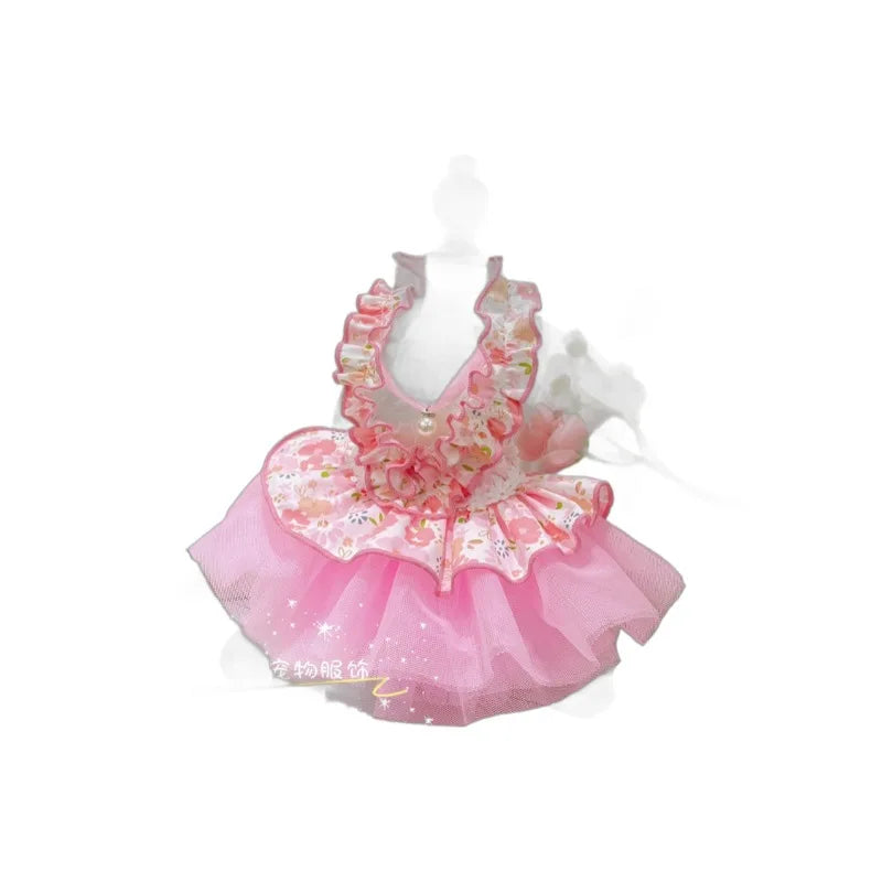 Pet Spring Lace Dress Pet Yorkshire Teddy Cat Puff Skirt Puppy Dog Dresses for Small Dogs Puppy Clothes
