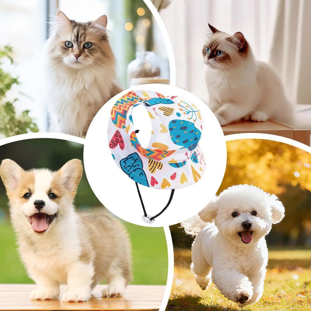 Pet Sun Hat for Cats Breathable Round Brim Ear Holes Sunlight Blocking Caps Dog Summer Outdoor Photography Holiday Beach