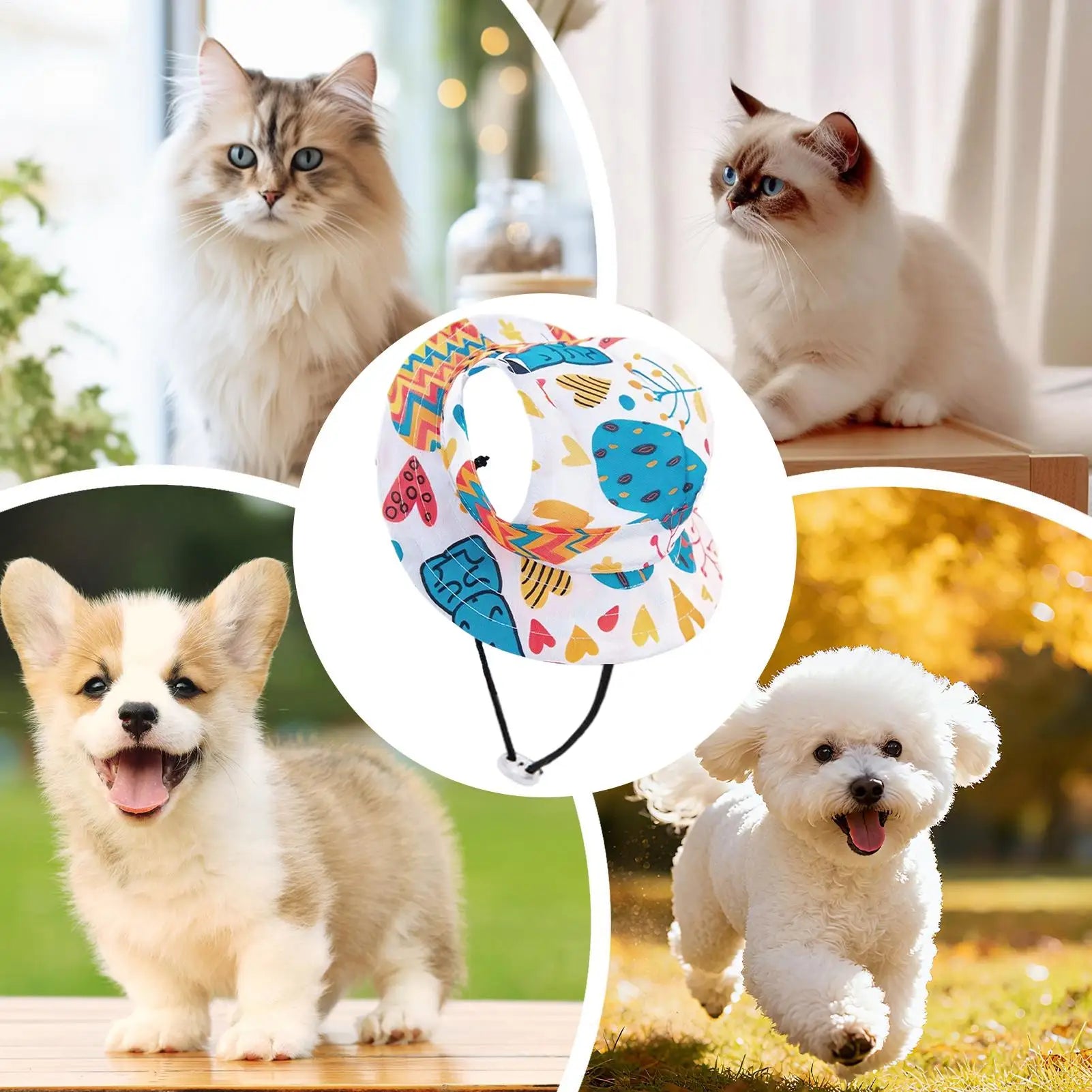 Pet Sun Hat for Cats Breathable Round Brim Ear Holes Sunlight Blocking Caps Dog Summer Outdoor Photography Holiday Beach