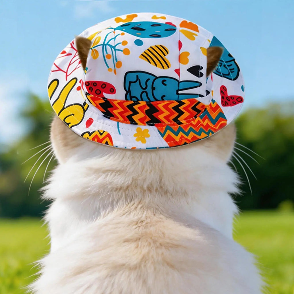Pet Sun Hat for Cats Breathable Round Brim Ear Holes Sunlight Blocking Caps Dog Summer Outdoor Photography Holiday Beach