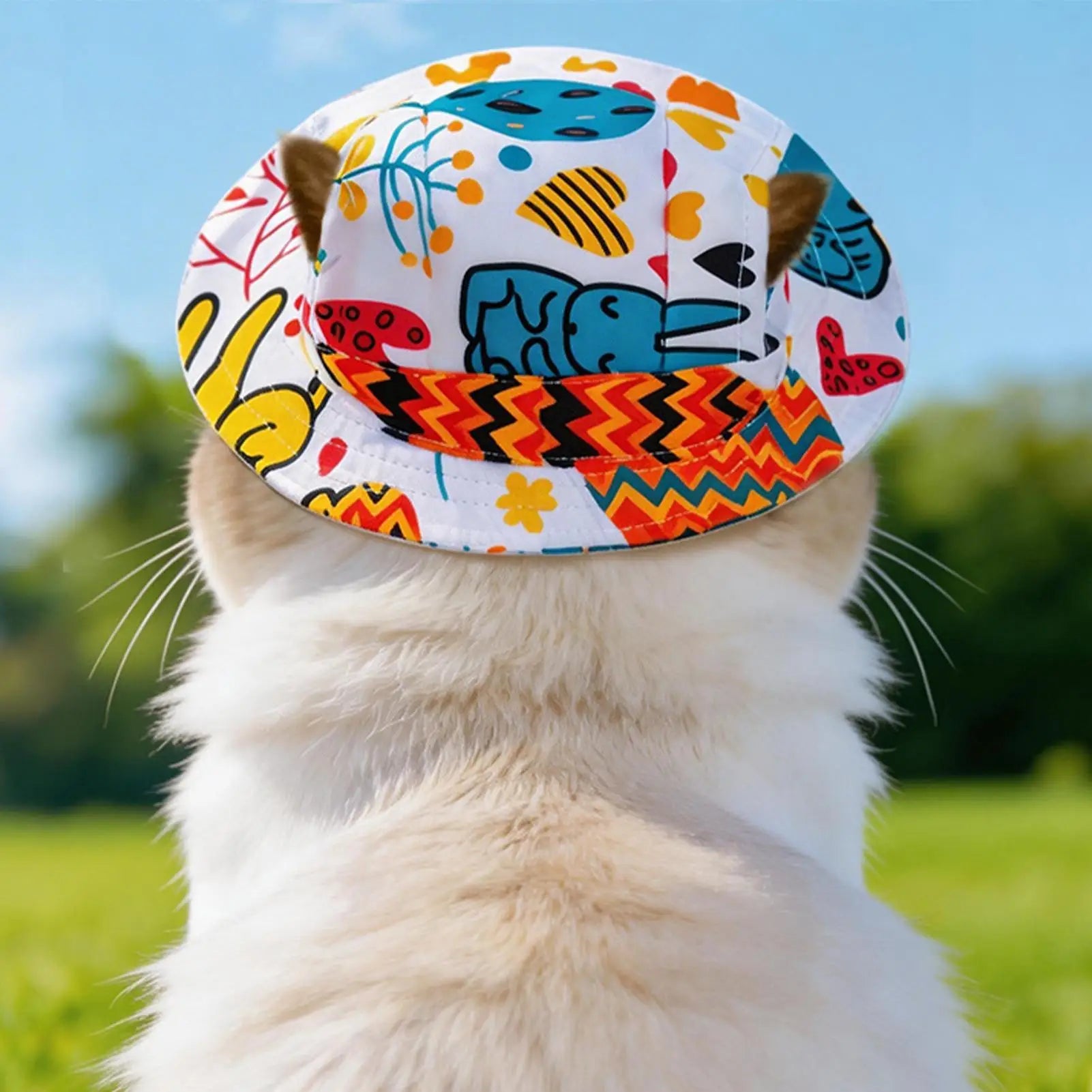 Pet Sun Hat for Cats Breathable Round Brim Ear Holes Sunlight Blocking Caps Dog Summer Outdoor Photography Holiday Beach