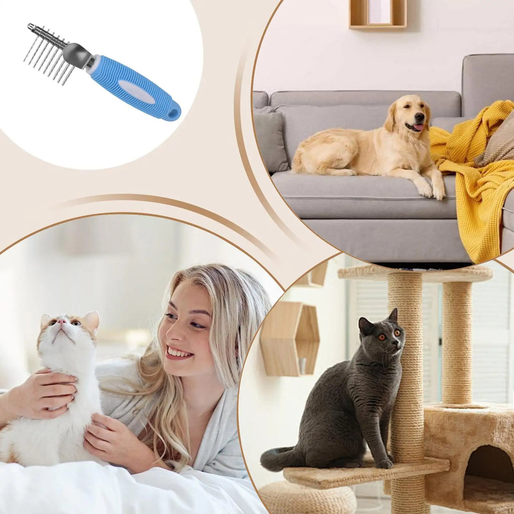 Dematting Comb for Dogs & Cats – Ergonomic Gentle Metal Hair Brush, Undercoat Detangling Comb for Puppy Kitten