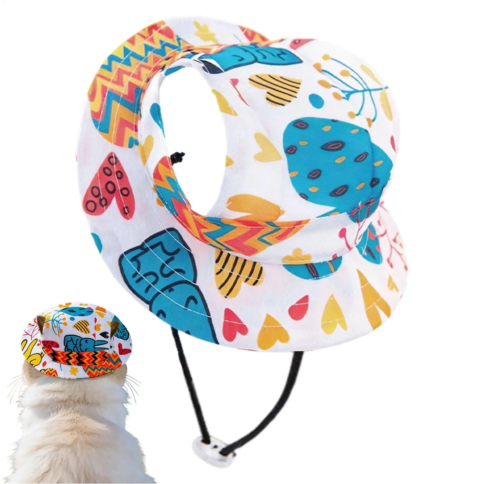 Pet Sun Hat for Cats Breathable Round Brim Ear Holes Sunlight Blocking Caps Dog Summer Outdoor Photography Holiday Beach