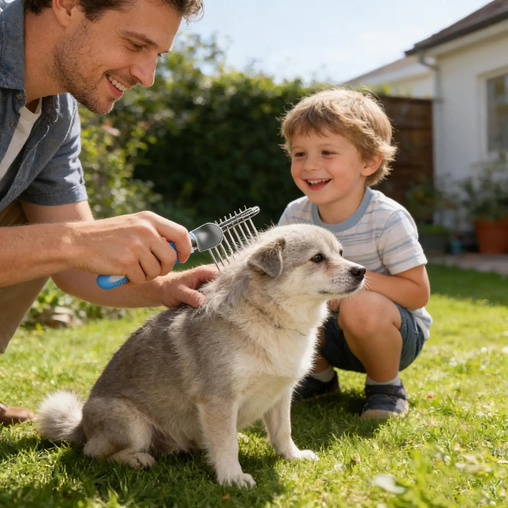 Dematting Comb for Dogs & Cats – Ergonomic Gentle Metal Hair Brush, Undercoat Detangling Comb for Puppy Kitten