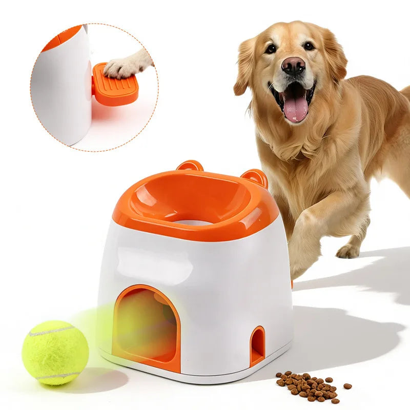 2-in-1 Dog Ball Launcher, Pet Tennis Snack Reward Press-Type Ball Throwing Toy