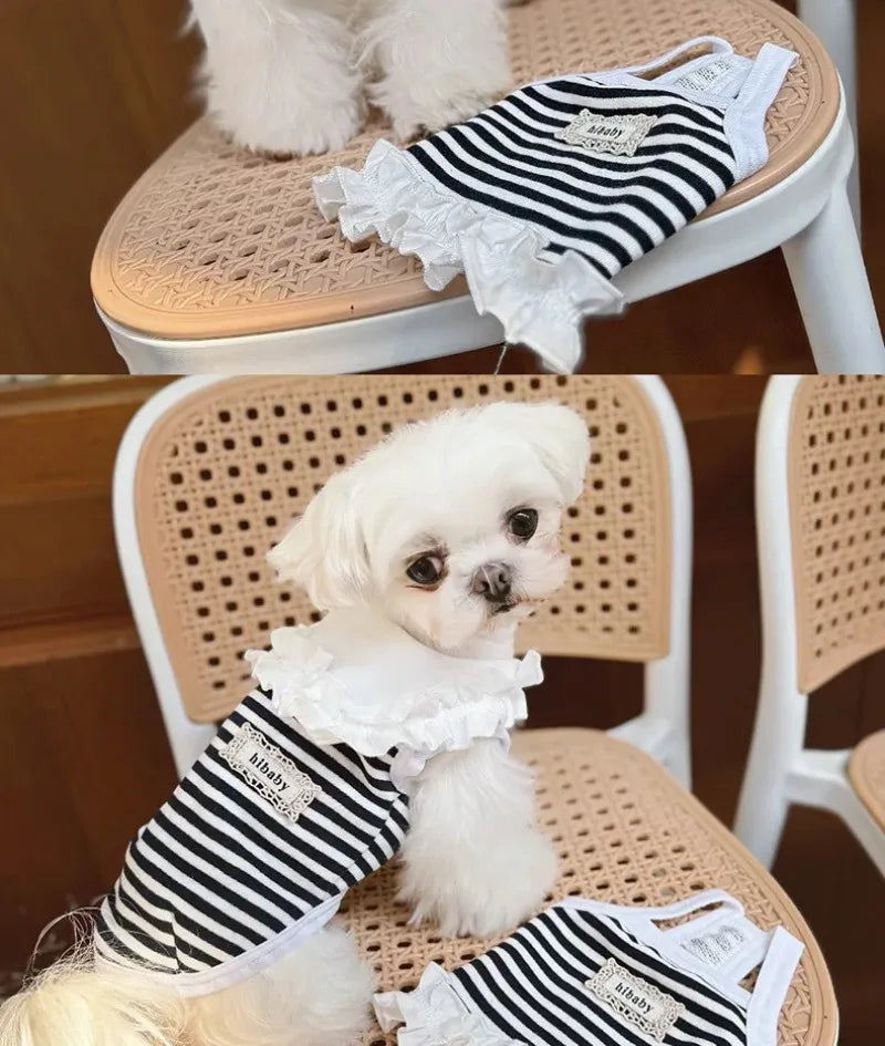 Pet Summer Clothes Pet Couple Striped Shirt Pet Tank Top Dog Cat Universal Knitted Teddy Shirt Puppy Clothing Dog Cooling Vest