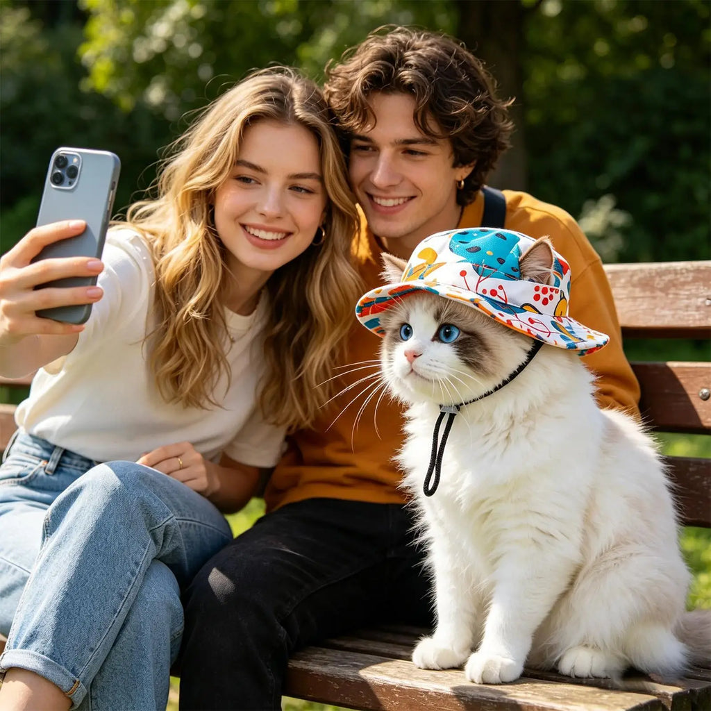 Pet Sun Hat for Cats Breathable Round Brim Ear Holes Sunlight Blocking Caps Dog Summer Outdoor Photography Holiday Beach