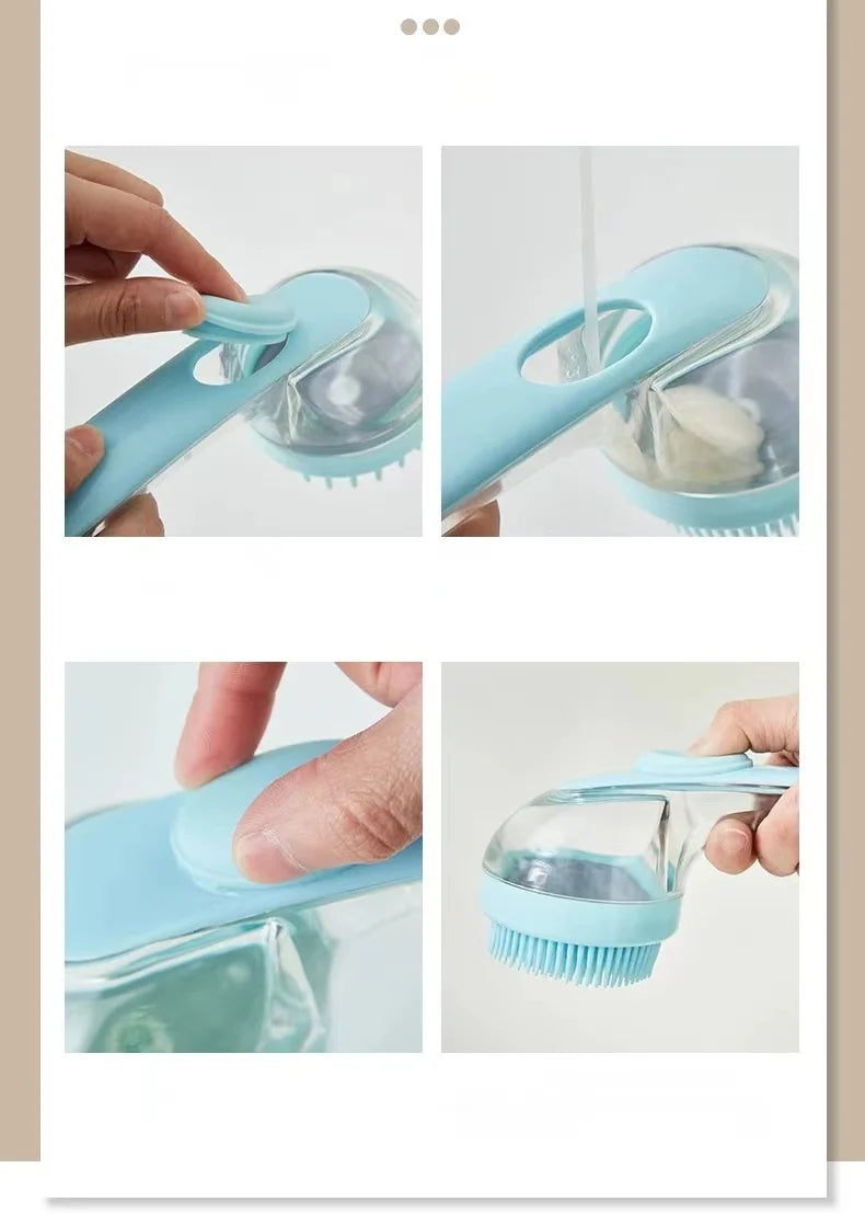 1pc Pet Bath Brush Soft Silicone Long Handle With Shampoo Dispenser Gentle Massage for Grooming and Cleaning Fur And Hair