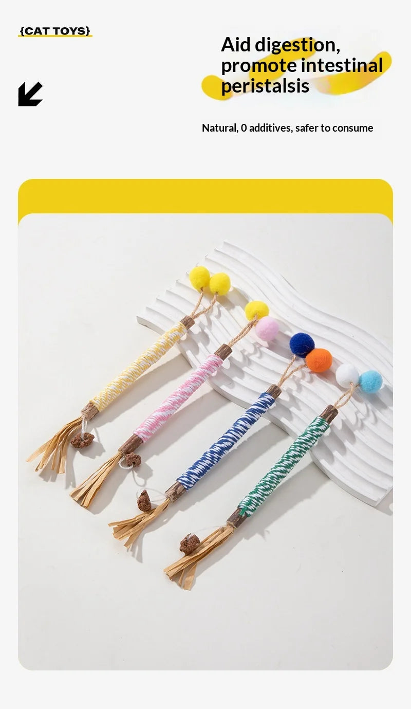 Pet Cat Toys: Self-Amusing, Boredom-Relieving, Valerian Catnip Ball Chew Stick, Jute Ball Pet Toy Supplies