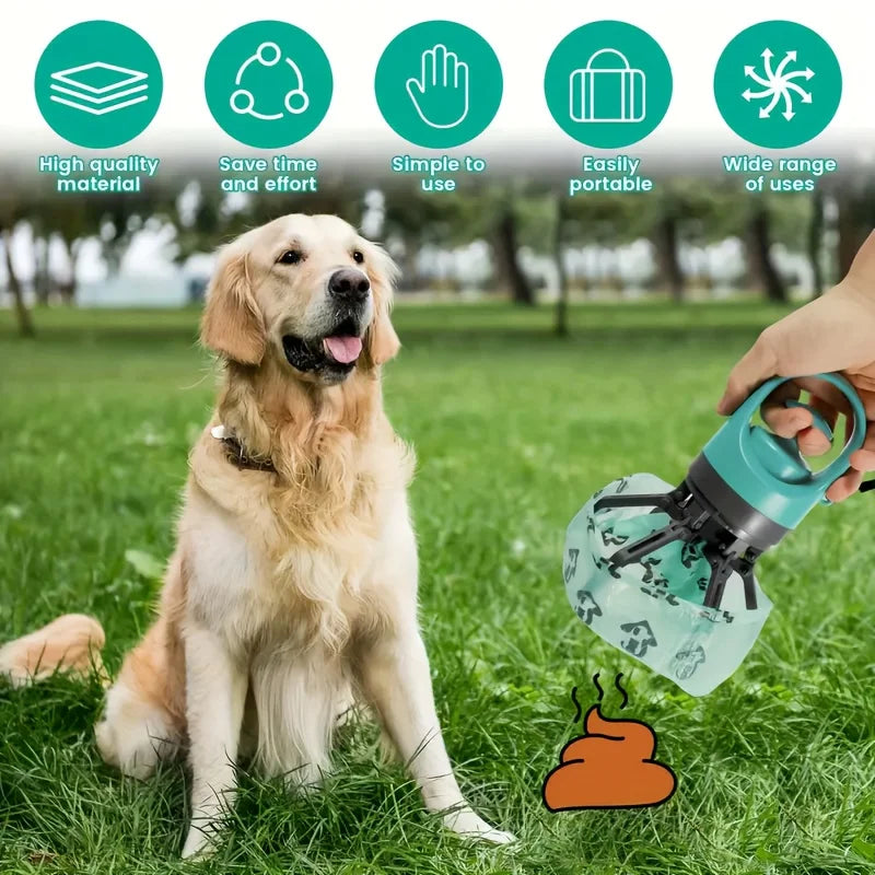 Portable Dog Pooper Scooper, Pet Waste Pick-up, Outdoor Cleaner, Built-in Garbage Bag, Handheld Pet Poop Grabber,No Touch Design