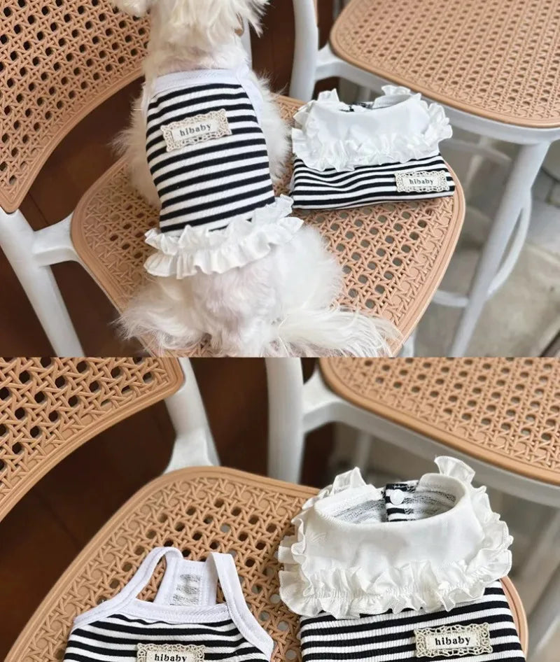 Pet Summer Clothes Pet Couple Striped Shirt Pet Tank Top Dog Cat Universal Knitted Teddy Shirt Puppy Clothing Dog Cooling Vest