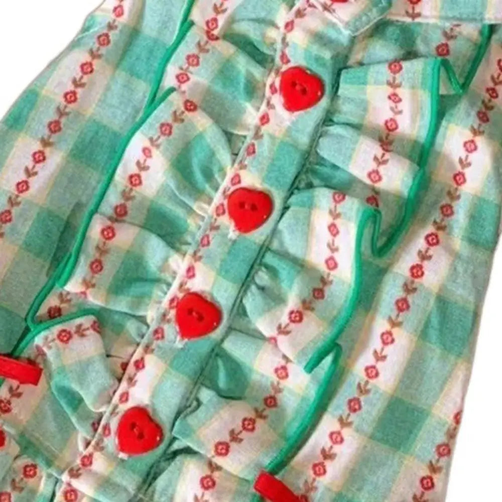 Pet Dog Clothes Polyester Fiber Pet Love Shirt Skirt INS Style Cute Dog Plaid Shirt Skirt Green Pet Plaid Dress for Small Dog