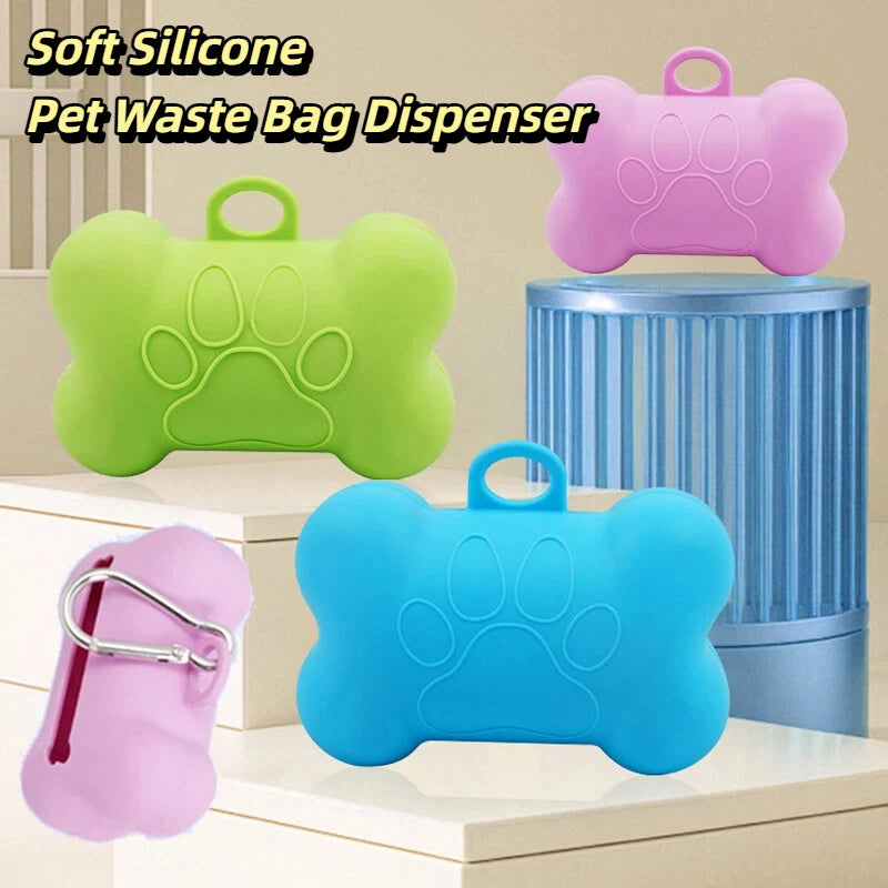 Bone Shaped Silicone Pet Garbage Bag Dispenser Portable Dog Poop Bag Holder Outdoor Animal Waste Collection Pouch Pet Supplies