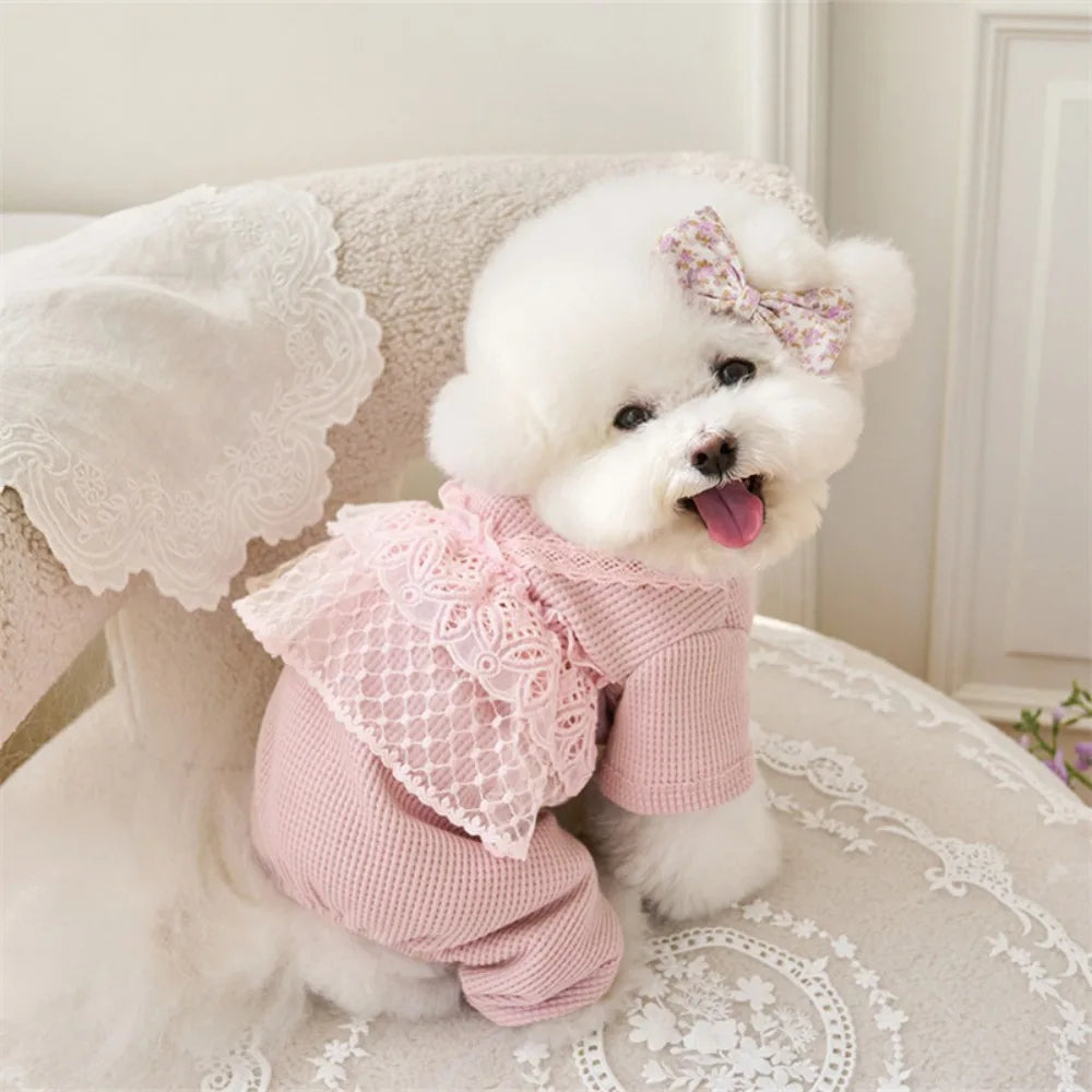 Pet Supplies Lace Camisole Pet Spring Summer Jumpsuit Waffle Lace Soft Dog Pajamas Breathable Pet Four Legged Coat Puppy