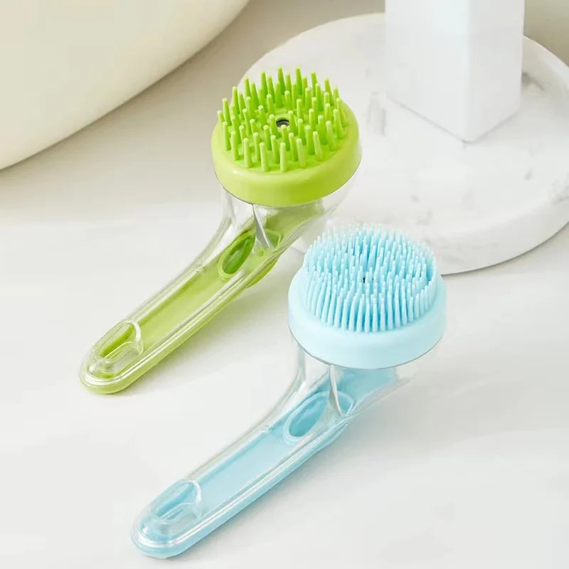 1pc Pet Bath Brush Soft Silicone Long Handle With Shampoo Dispenser Gentle Massage for Grooming and Cleaning Fur And Hair
