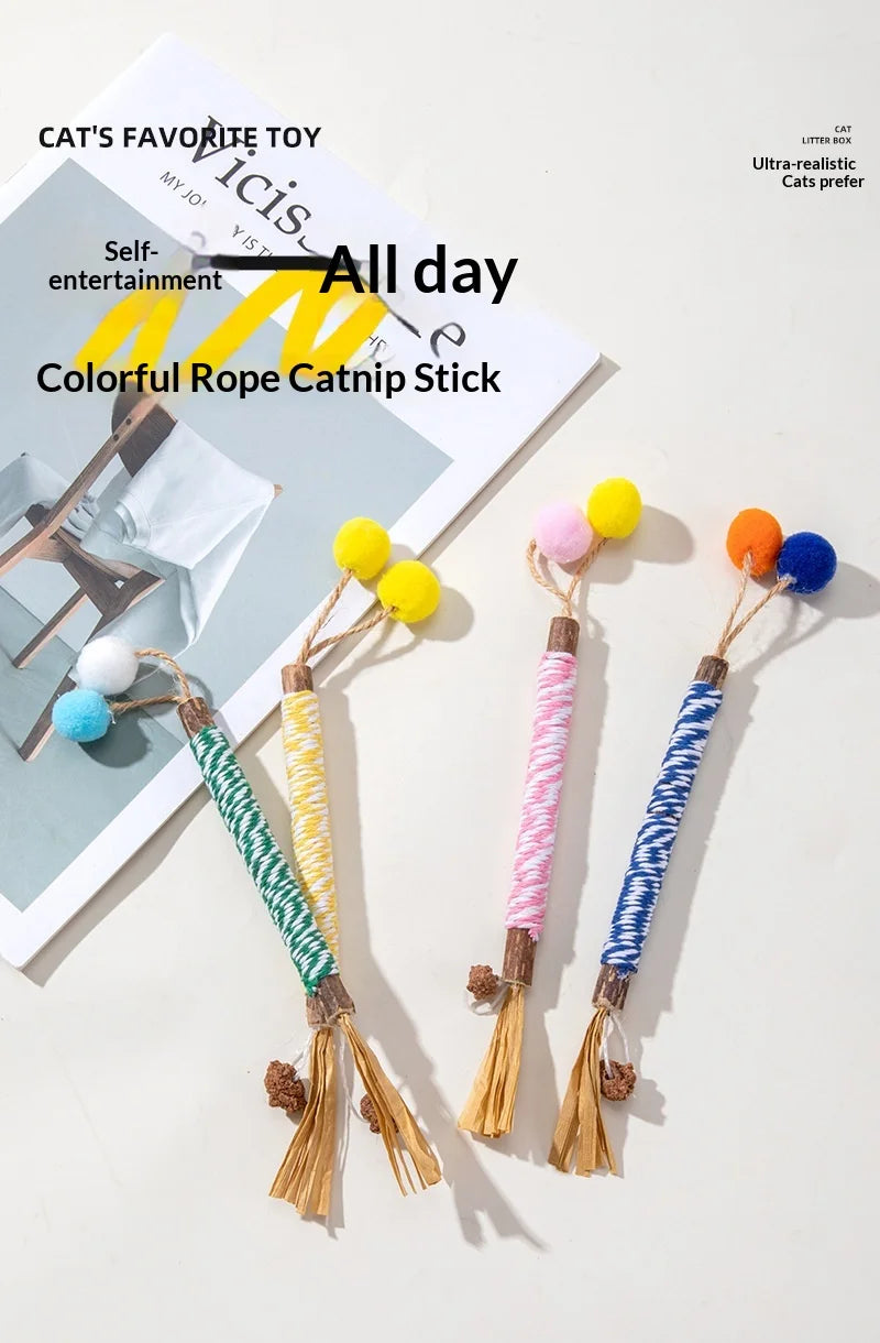 Pet Cat Toys: Self-Amusing, Boredom-Relieving, Valerian Catnip Ball Chew Stick, Jute Ball Pet Toy Supplies