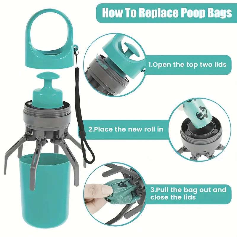 Portable Dog Pooper Scooper, Pet Waste Pick-up, Outdoor Cleaner, Built-in Garbage Bag, Handheld Pet Poop Grabber,No Touch Design