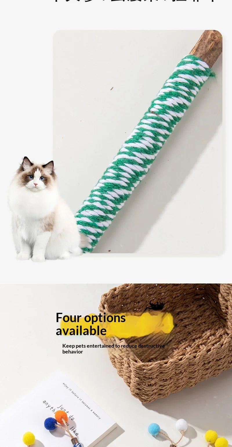 Pet Cat Toys: Self-Amusing, Boredom-Relieving, Valerian Catnip Ball Chew Stick, Jute Ball Pet Toy Supplies