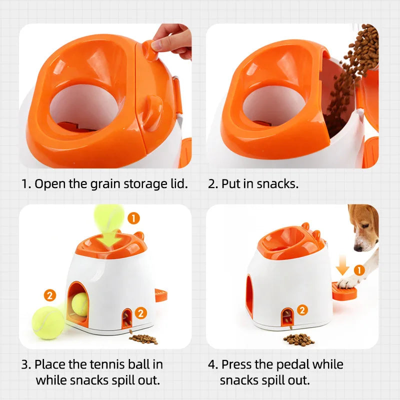 2-in-1 Dog Ball Launcher, Pet Tennis Snack Reward Press-Type Ball Throwing Toy