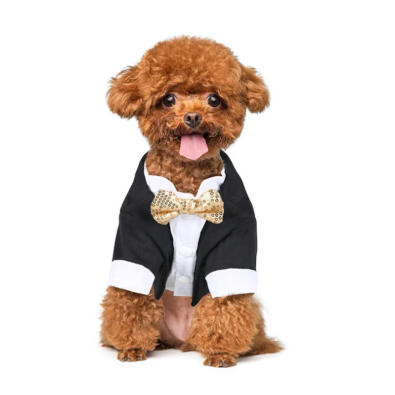 Pet Shirt Small Dog Clothes Wedding Formal Suit With Bow Tie Costume