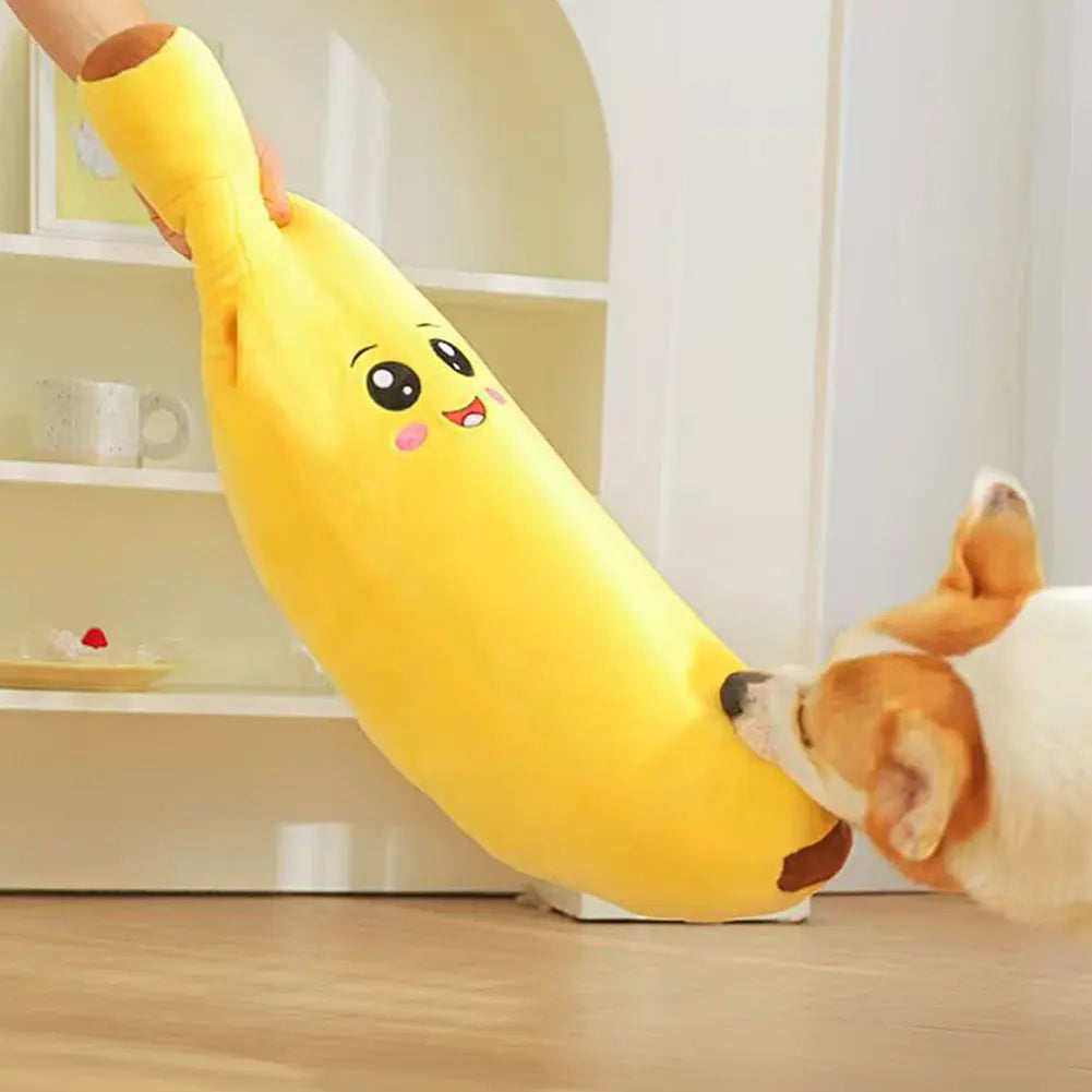 Pets Calming-Banana Plush Toy Squeaky 2 In 1 Anxiety Boredom Relief Dog Chewing Toys Soft Sturdy For Pet Alone Companion