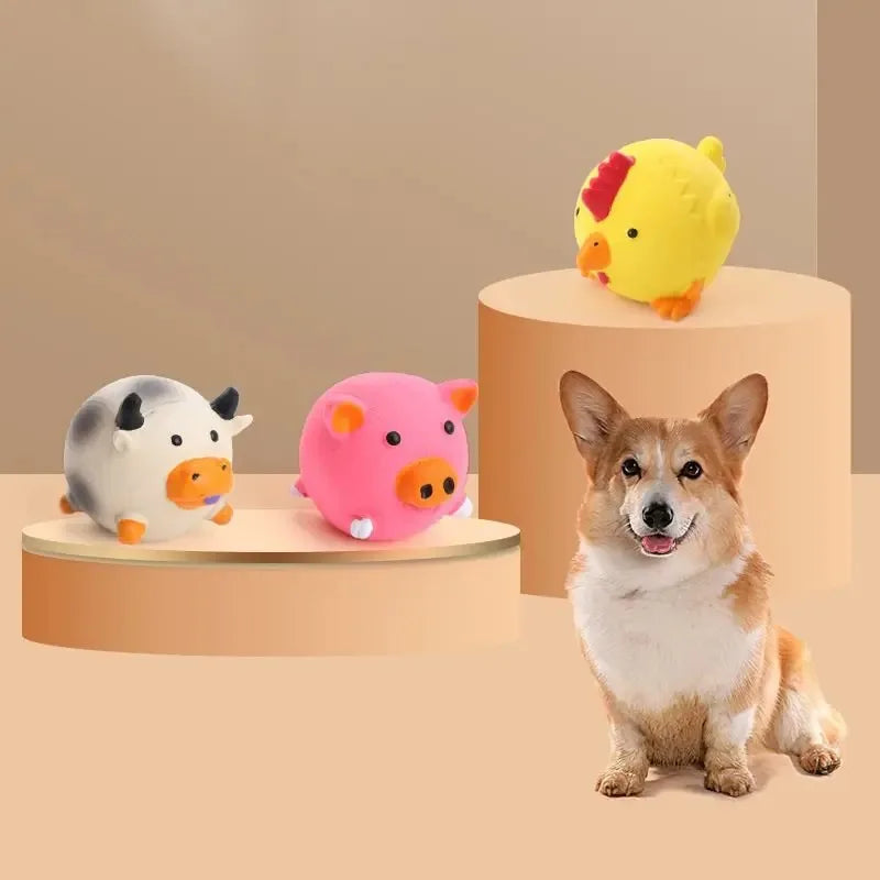 Pet Dog Vocal Toy Durable Dog Chew Toys Pigs Cows Chickens Tough Squeaky Dog Grinding Teeth Toys Pet Latex To Clean Teeth Toys
